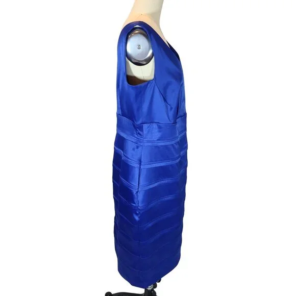 CALVIN KLEIN Sapphire Blue Satin Sleeveless Sheath Dress 16 Evening Cocktail - Picture 2 of 7